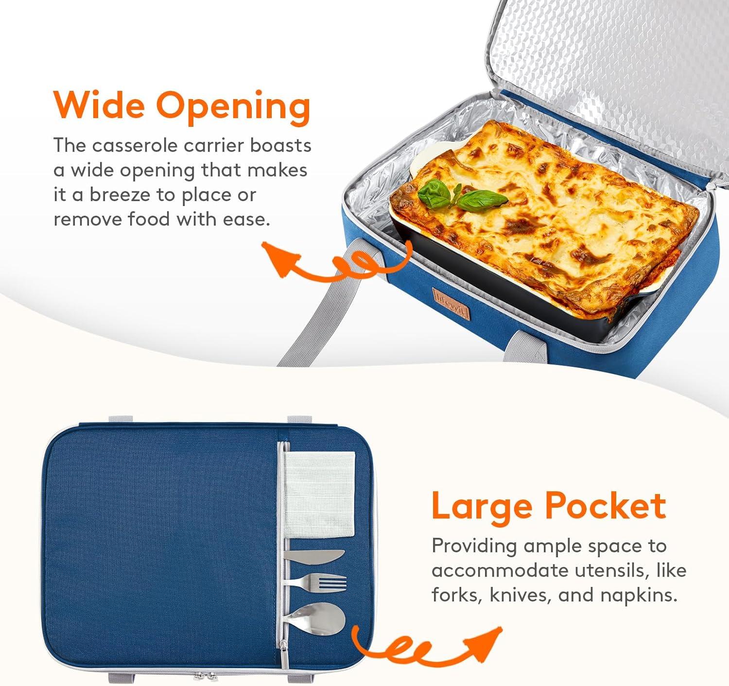 image:imageLifewit Insulated Double Decker Casserole Carrier Expandable Lasagna Lugger Tote Bag for Hot or Cold Food Fits 9 x 13 Baking Dish for Potluck Parties Picnic and Cookouts GreyPure Blue