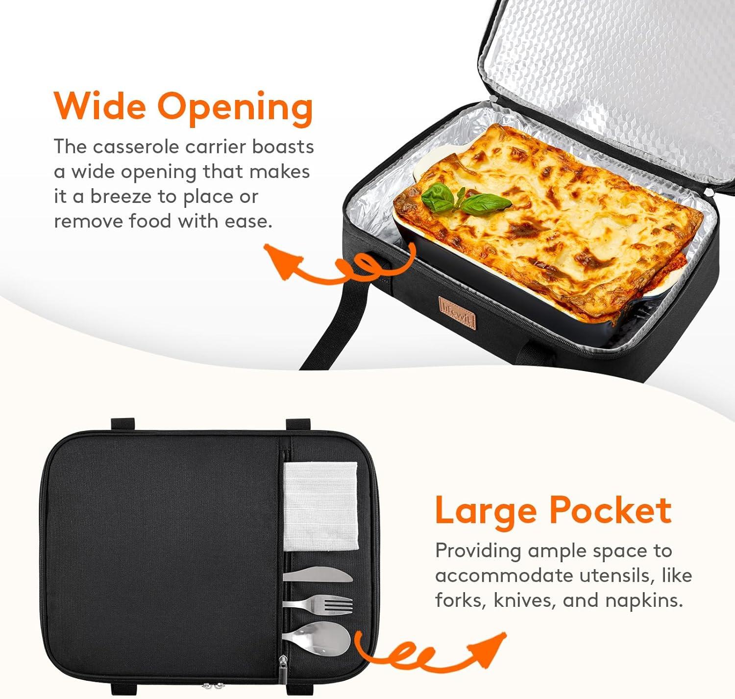 image:imageLifewit Insulated Double Decker Casserole Carrier Expandable Lasagna Lugger Tote Bag for Hot or Cold Food Fits 9 x 13 Baking Dish for Potluck Parties Picnic and Cookouts GreyBlack
