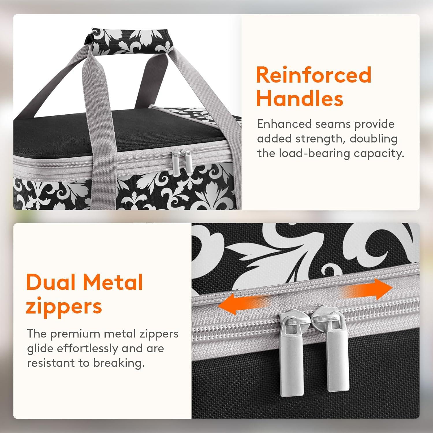 image:imageLifewit Insulated Double Decker Casserole Carrier Expandable Lasagna Lugger Tote Bag for Hot or Cold Food Fits 9 x 13 Baking Dish for Potluck Parties Picnic and Cookouts GreyBlackFlowers