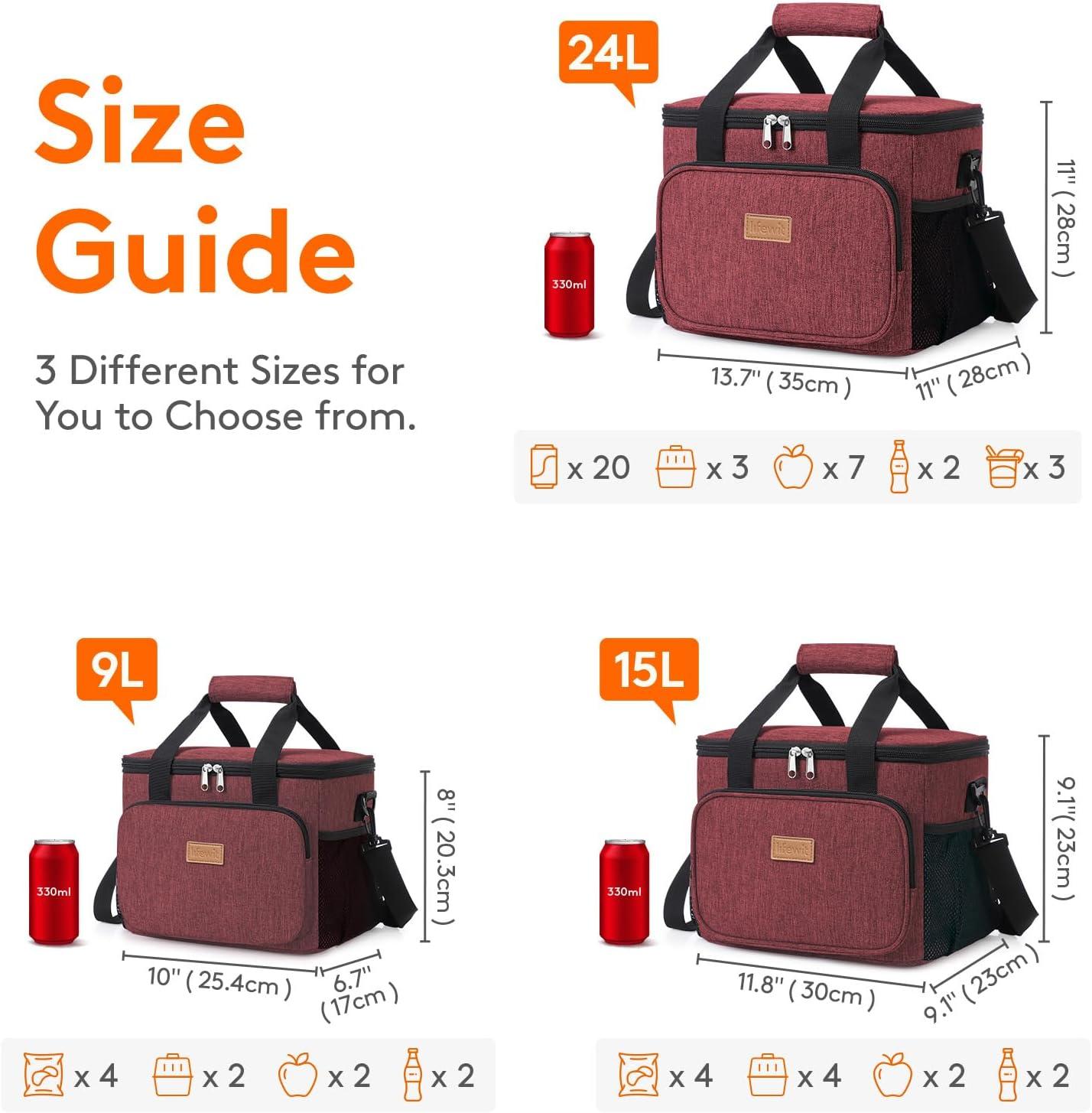image:imageLifewit Large Lunch Bag Insulated Lunch Box Soft Cooler Cooling Tote for Adult Men Women Dark Blue 12Can 9LBurgundy