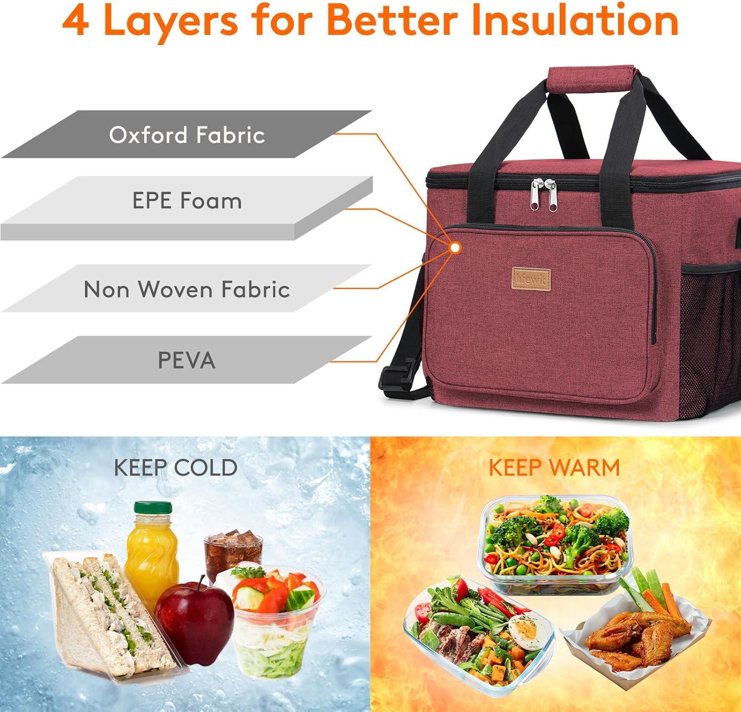 image:imageLifewit Large Lunch Bag Insulated Lunch Box Soft Cooler Cooling Tote for Adult Men Women Dark Blue 12Can 9LBurgundy
