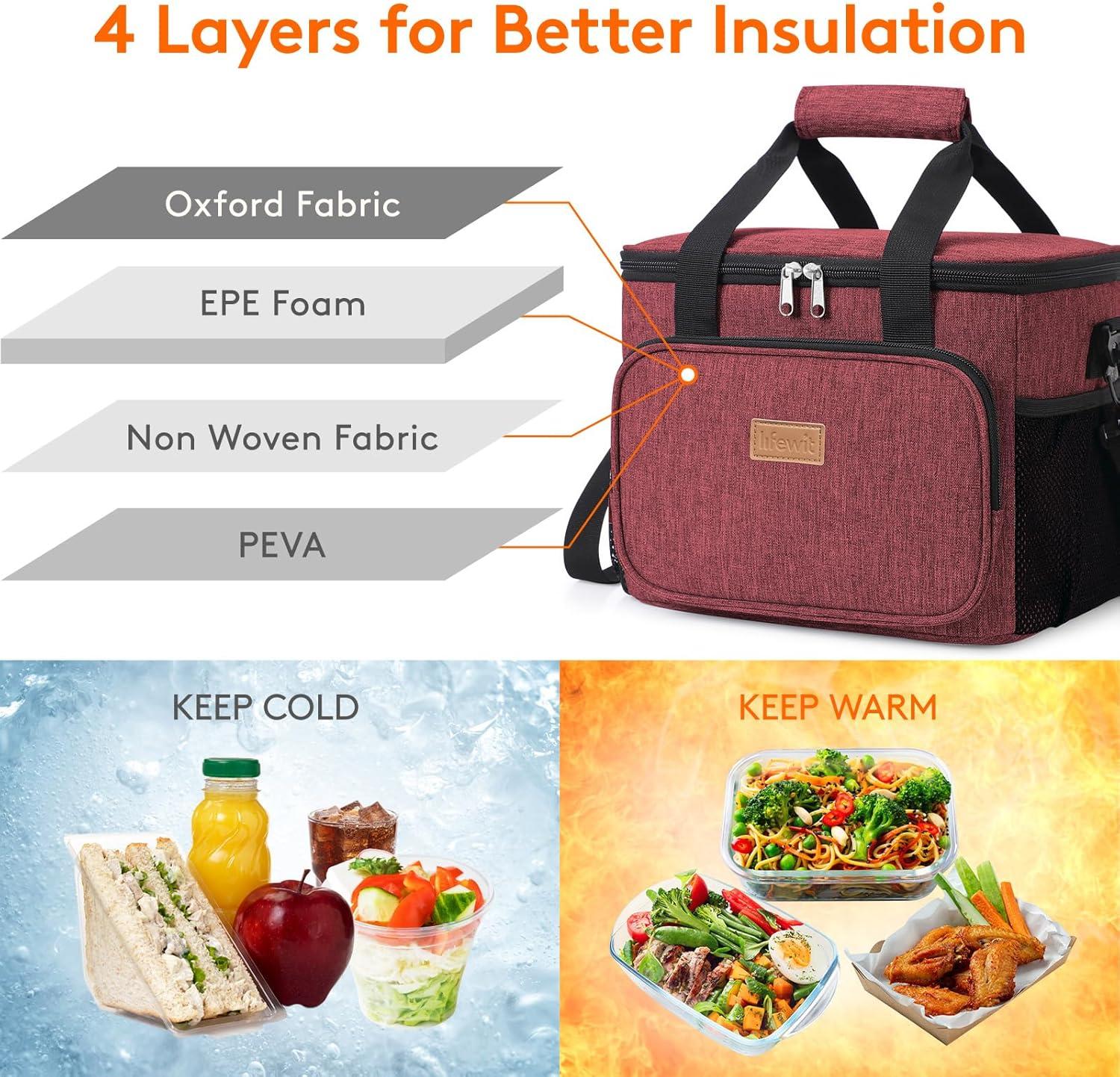 image:imageLifewit Large Lunch Bag Insulated Lunch Box Soft Cooler Cooling Tote for Adult Men Women Dark Blue 12Can 9LBurgundy