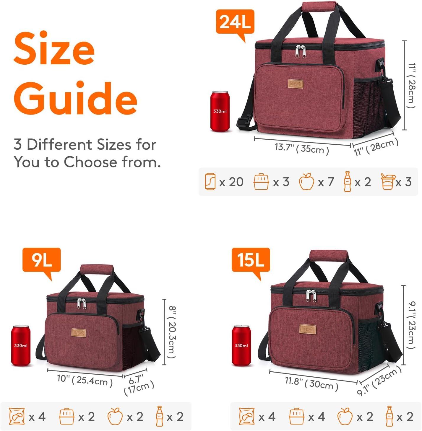 image:imageLifewit Large Lunch Bag Insulated Lunch Box Soft Cooler Cooling Tote for Adult Men Women Dark Blue 12Can 9LBurgundy