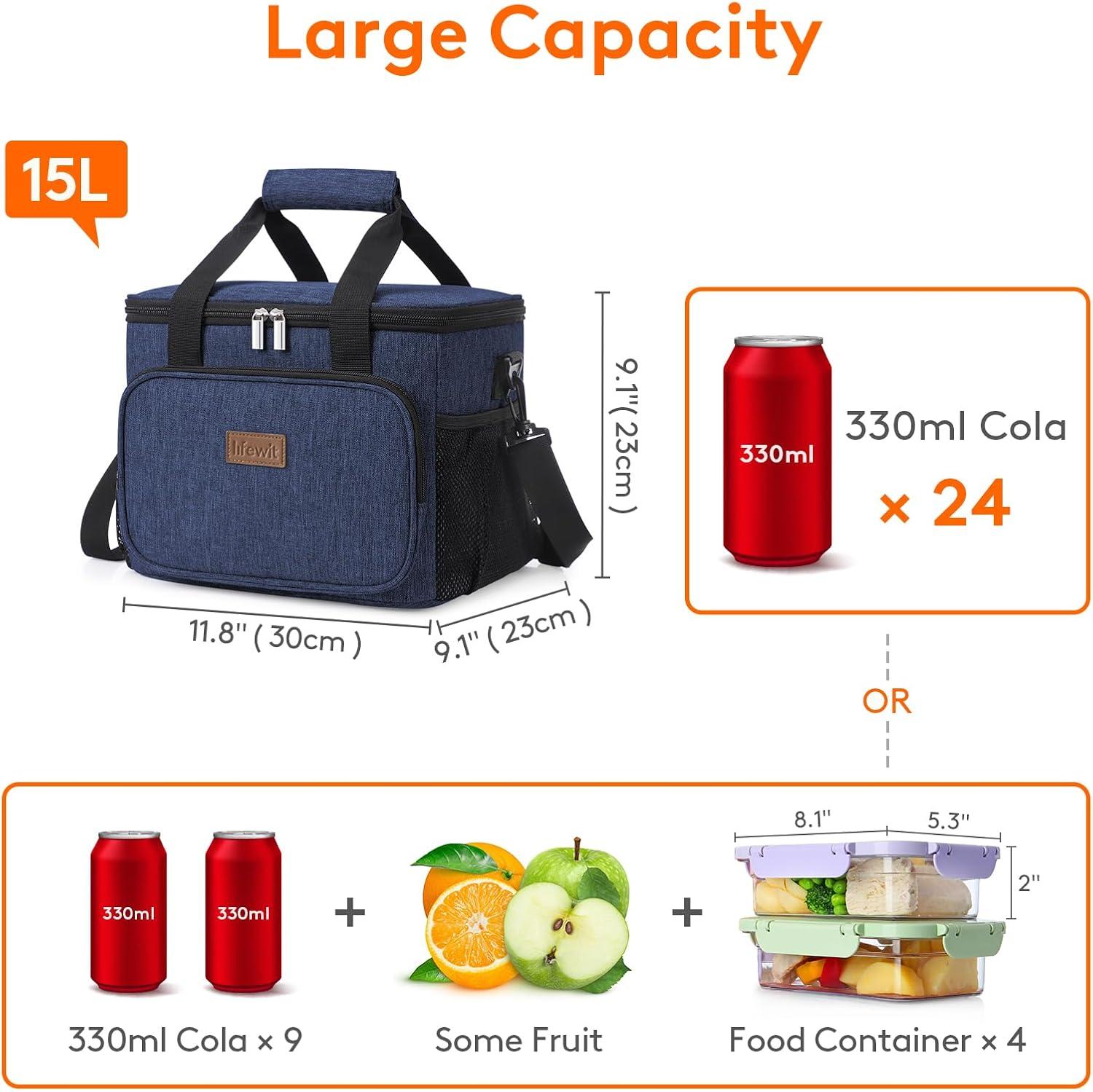 image:imageLifewit Large Lunch Bag Insulated Lunch Box Soft Cooler Cooling Tote for Adult Men Women Dark Blue 12Can 9LDark Blue