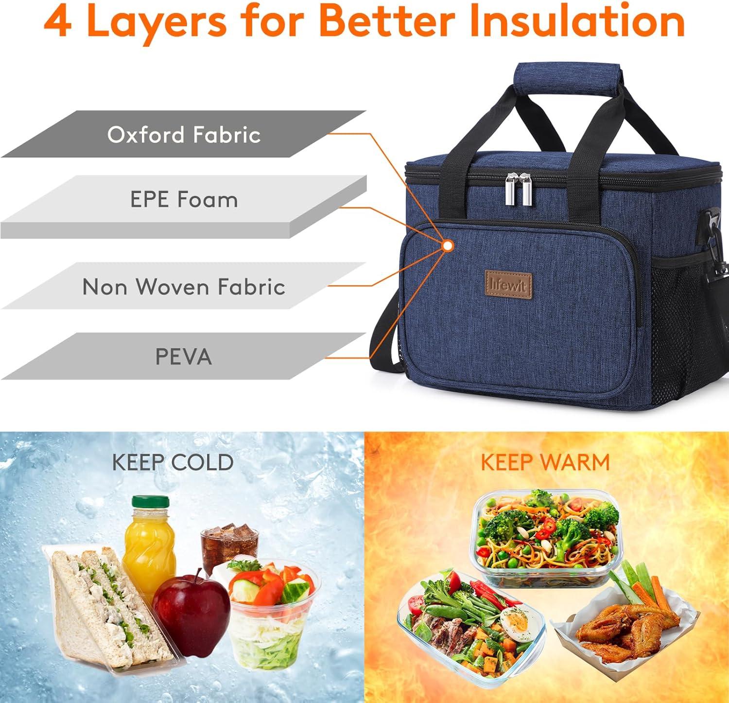 image:imageLifewit Large Lunch Bag Insulated Lunch Box Soft Cooler Cooling Tote for Adult Men Women Dark Blue 12Can 9LDark Blue