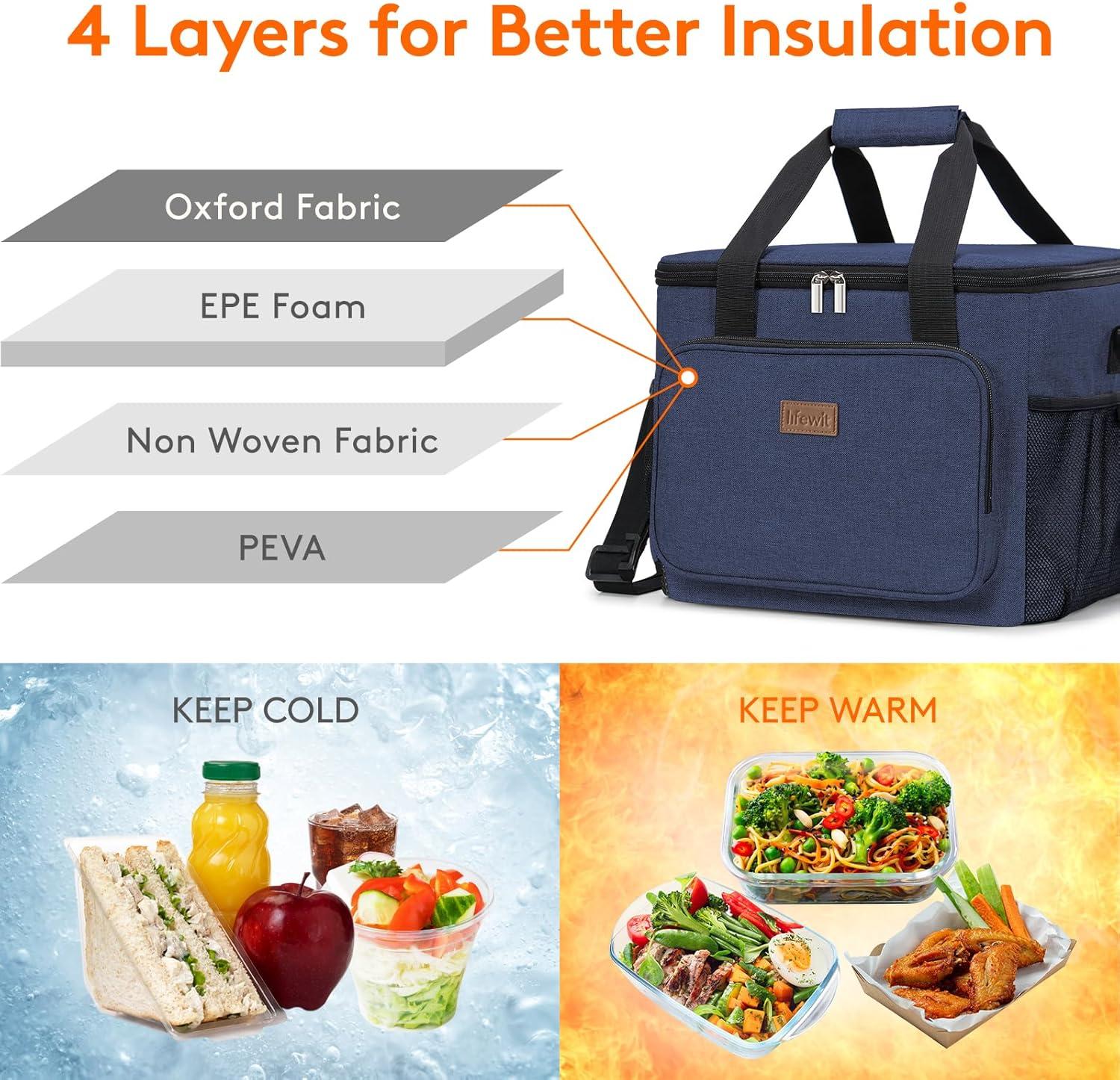 image:imageLifewit Large Lunch Bag Insulated Lunch Box Soft Cooler Cooling Tote for Adult Men Women Dark Blue 12Can 9LDark Blue