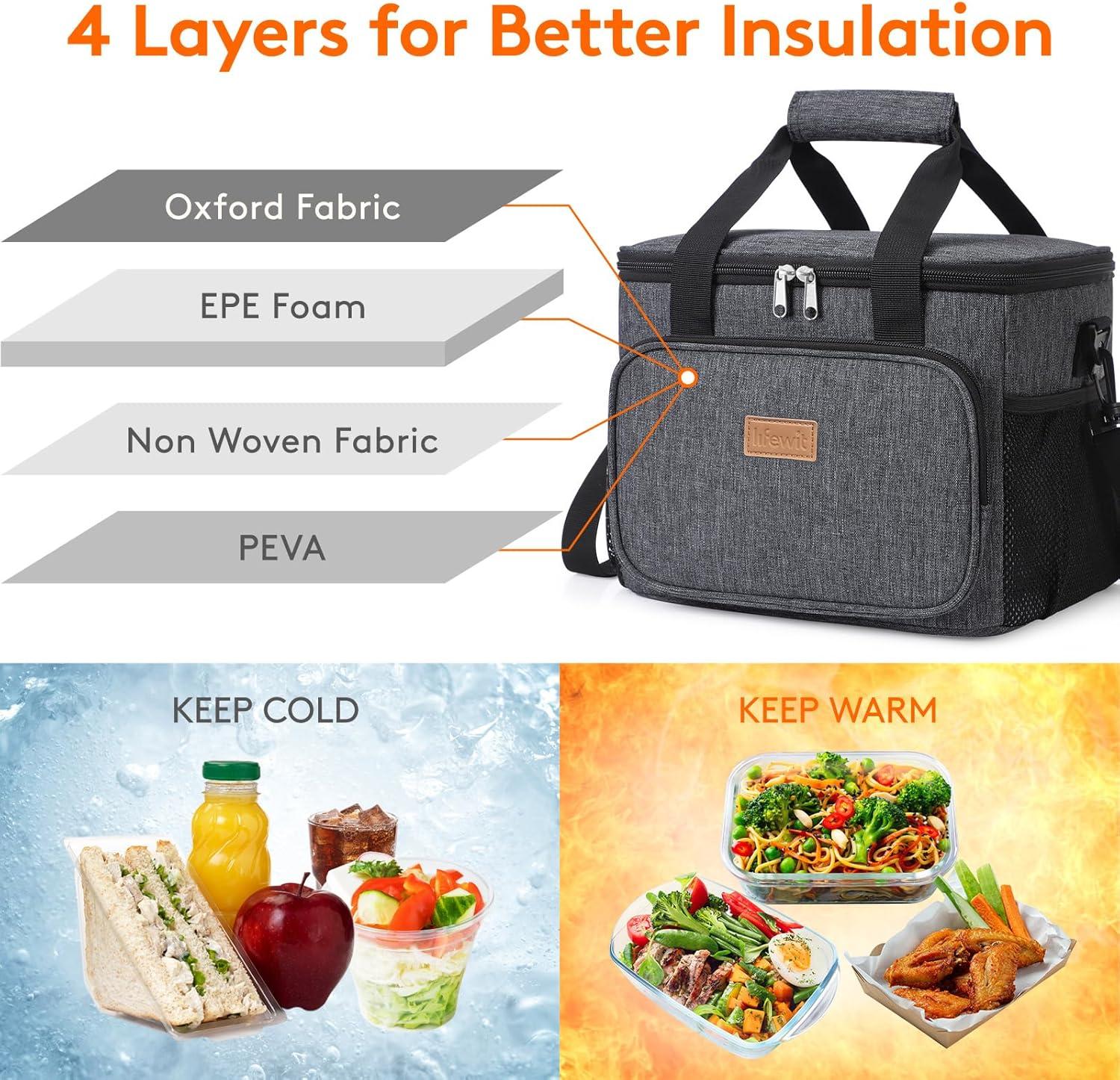 image:imageLifewit Large Lunch Bag Insulated Lunch Box Soft Cooler Cooling Tote for Adult Men Women Dark Blue 12Can 9LDark Gray