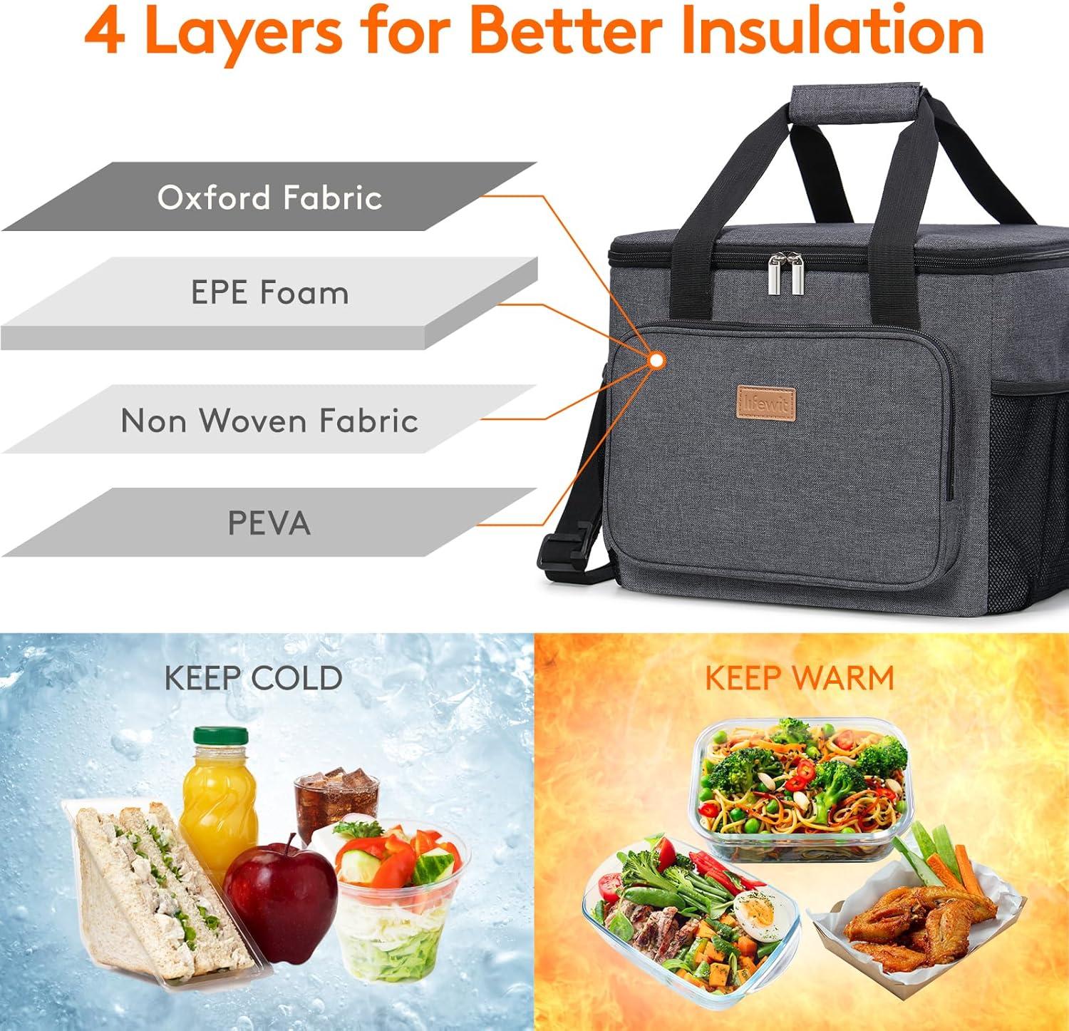 image:imageLifewit Large Lunch Bag Insulated Lunch Box Soft Cooler Cooling Tote for Adult Men Women Dark Blue 12Can 9LDark Gray