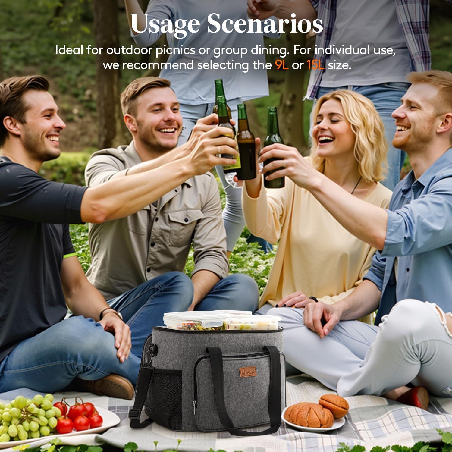 image:imageLifewit Large Lunch Bag Insulated Lunch Box Soft Cooler Cooling Tote for Adult Men Women Dark Blue 12Can 9LDark Gray