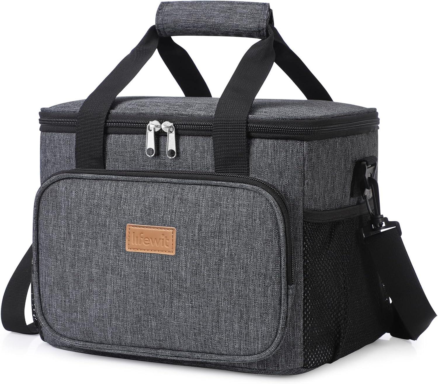 image:imageLifewit Large Lunch Bag Insulated Lunch Box Soft Cooler Cooling Tote for Adult Men Women Dark Blue 12Can 9LDark Gray