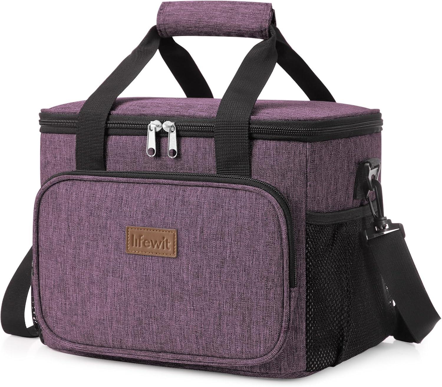 image:imageLifewit Large Lunch Bag Insulated Lunch Box Soft Cooler Cooling Tote for Adult Men Women Dark Blue 12Can 9LPurple
