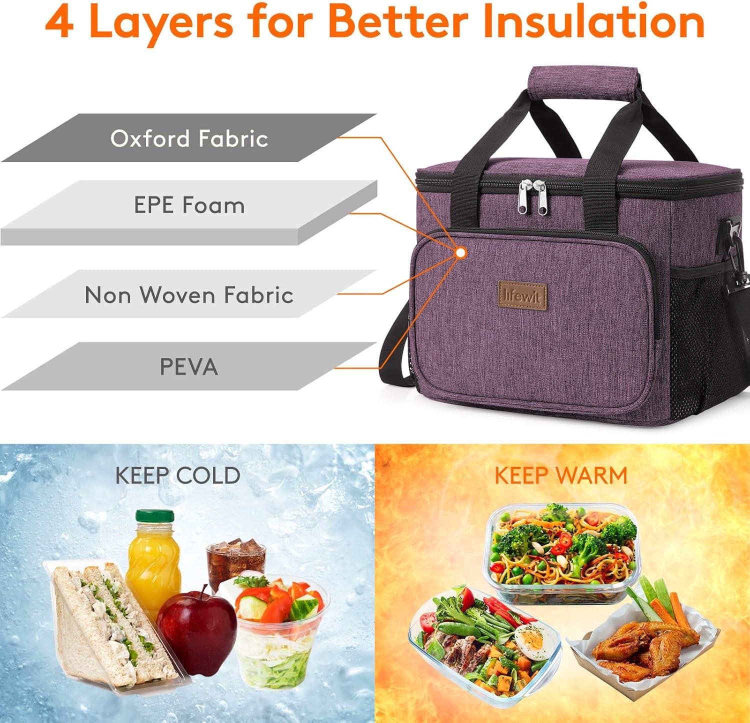 image:imageLifewit Large Lunch Bag Insulated Lunch Box Soft Cooler Cooling Tote for Adult Men Women Dark Blue 12Can 9LPurple