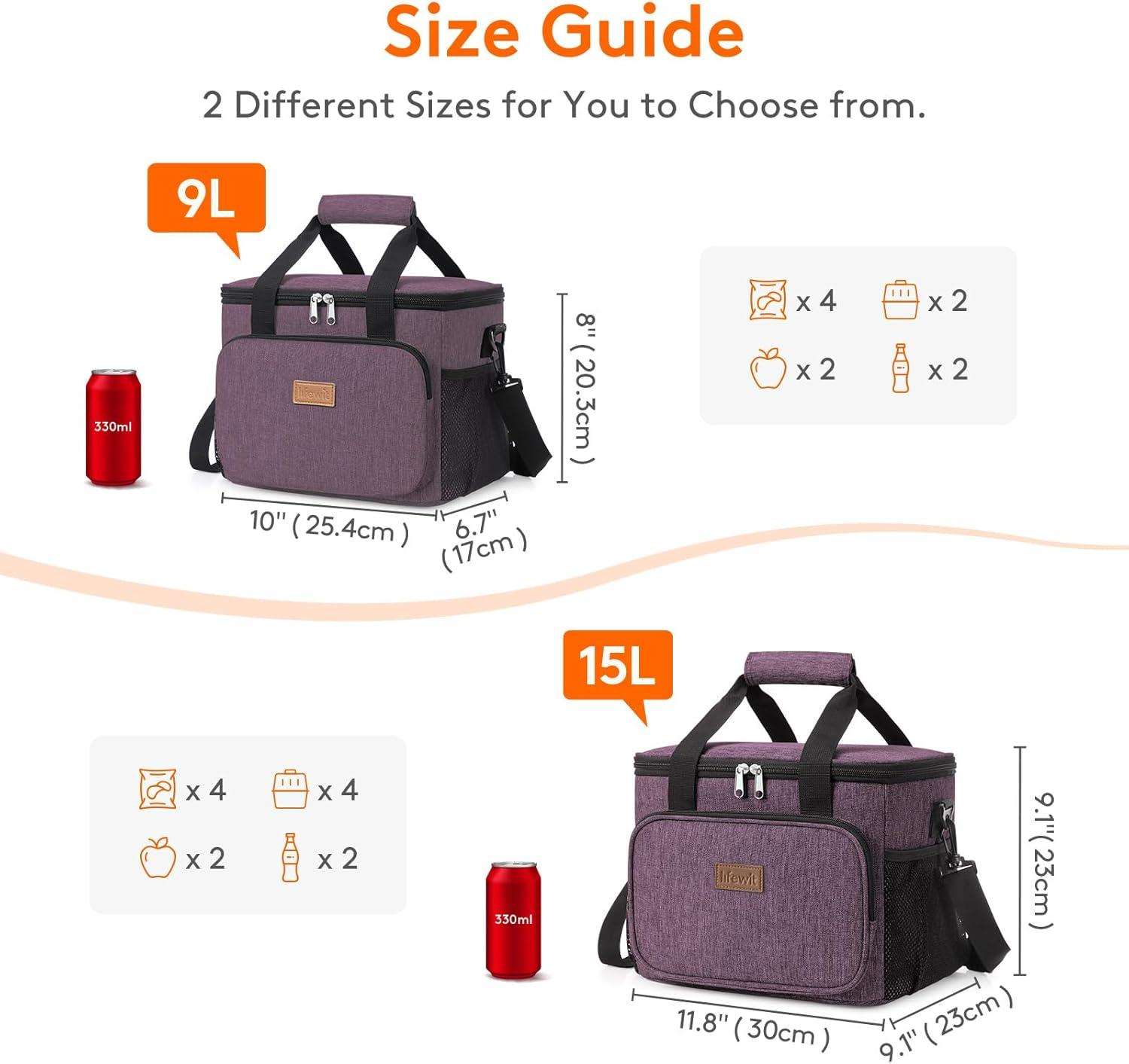 image:imageLifewit Large Lunch Bag Insulated Lunch Box Soft Cooler Cooling Tote for Adult Men Women Dark Blue 12Can 9LPurple