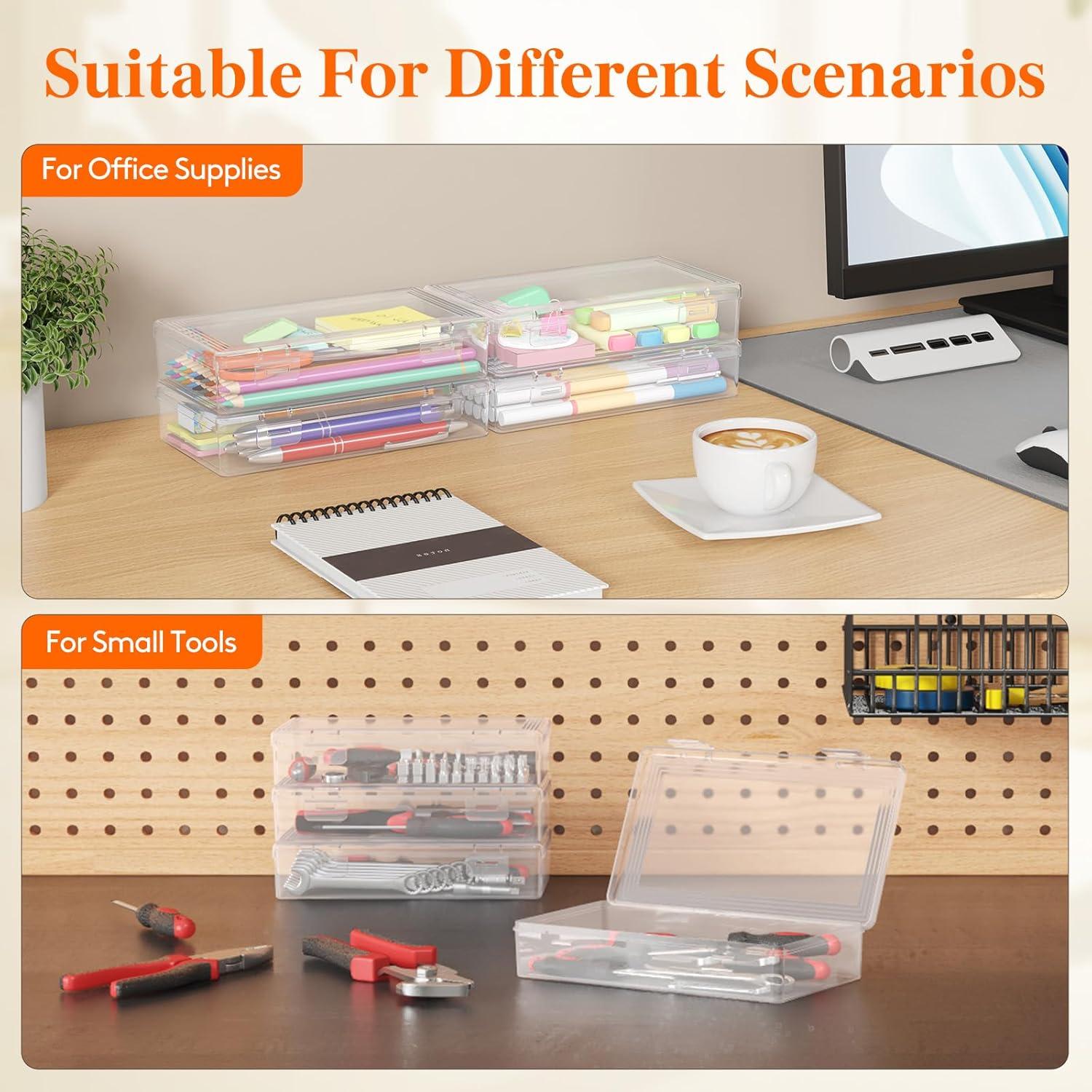 image:imageLifewit Plastic Pencil Box with Snaptight Lid Large Capacity Hard Pencil Case Craft organizer for Art SupplyOffice 4 Pack4