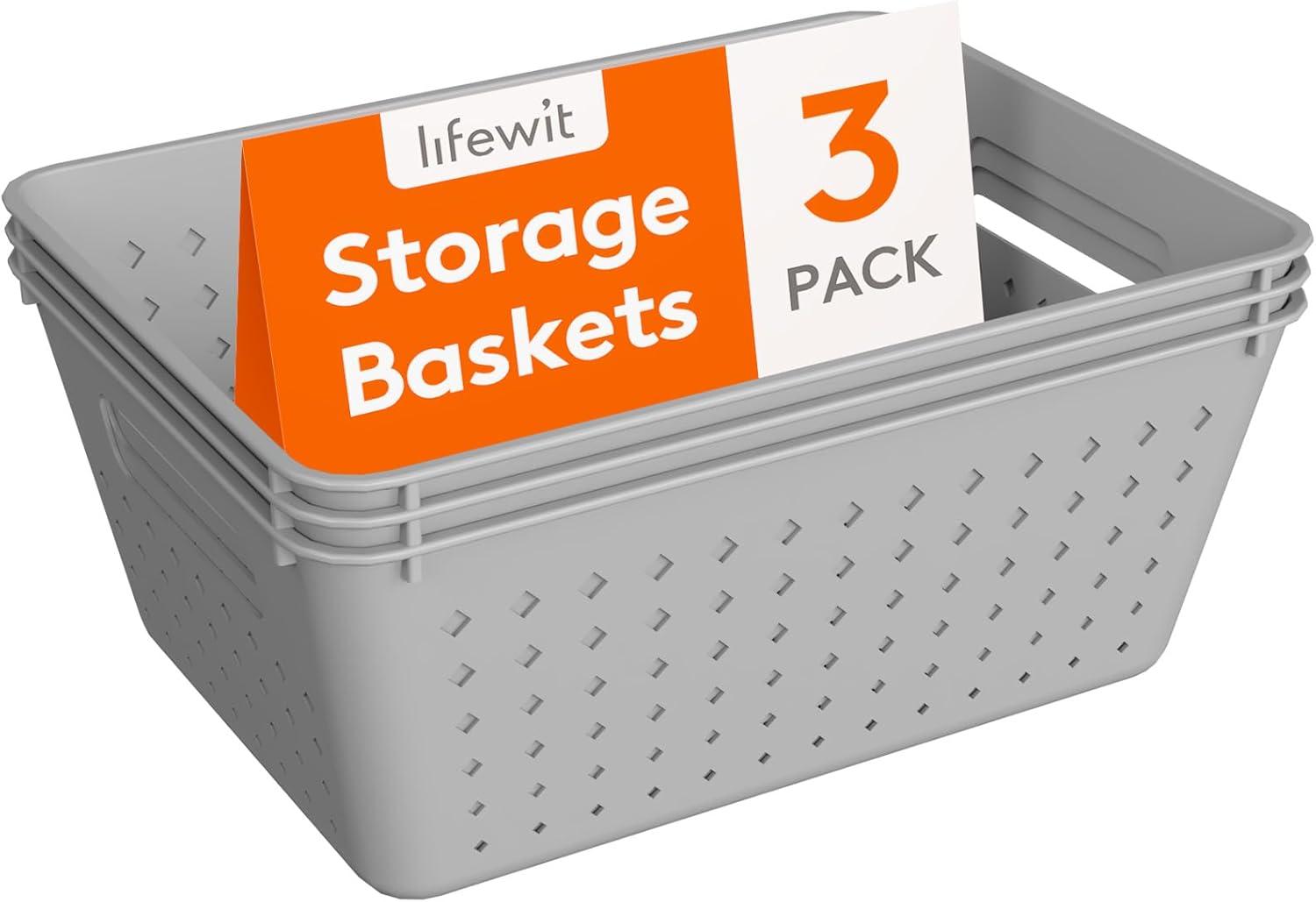 image:imageLifewit Plastic Storage Basket 7 Pack Stackable Storage Bins for Organizing Multi Size Open Containers for Shelving Pantry Office and Cabinet 5 Large and 2 Small Size BlackGray