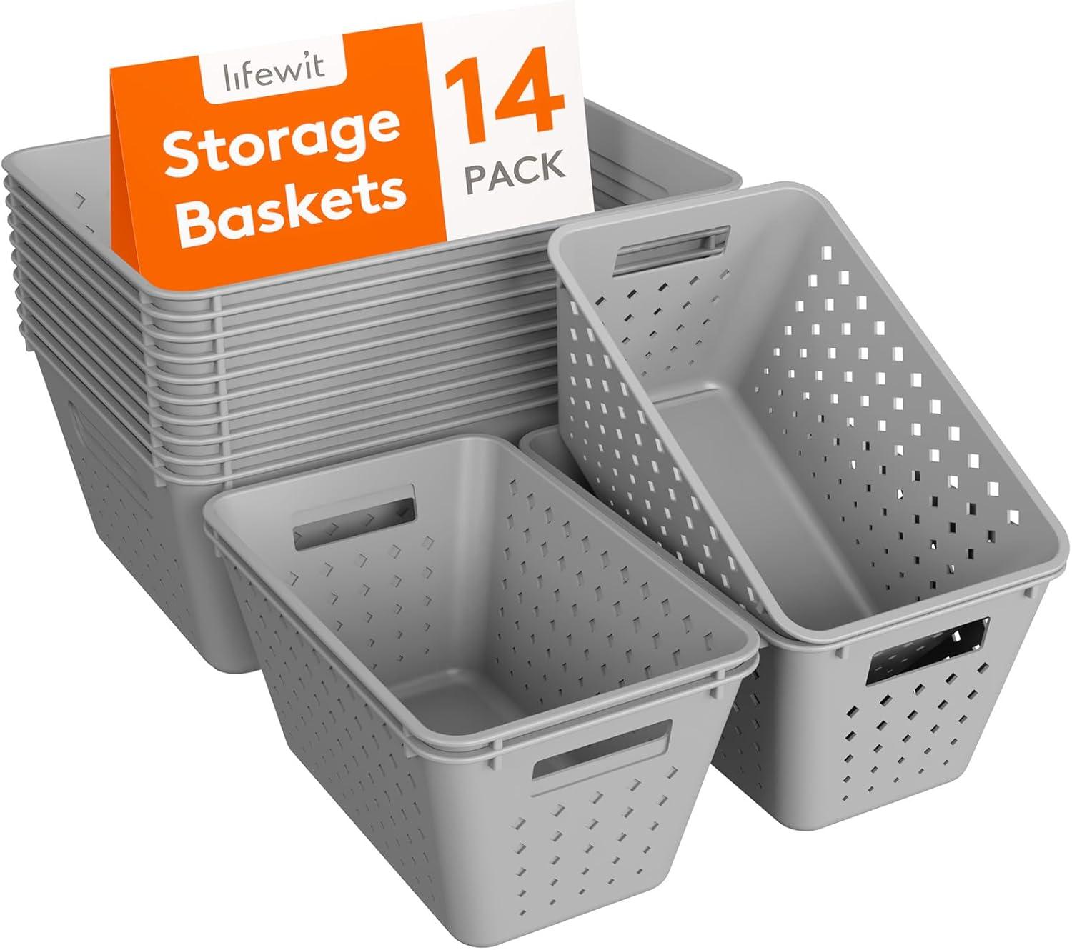 image:imageLifewit Plastic Storage Basket 7 Pack Stackable Storage Bins for Organizing Multi Size Open Containers for Shelving Pantry Office and Cabinet 5 Large and 2 Small Size BlackGray