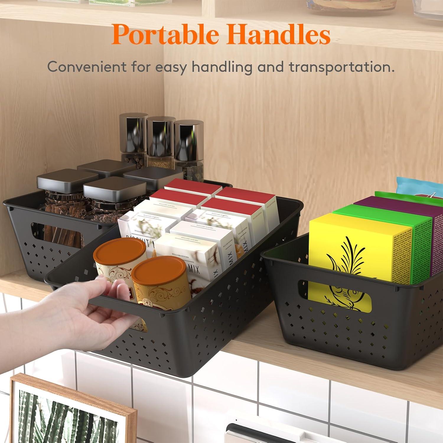 image:imageLifewit Plastic Storage Basket 7 Pack Stackable Storage Bins for Organizing Multi Size Open Containers for Shelving Pantry Office and Cabinet 5 Large and 2 Small Size BlackBlack
