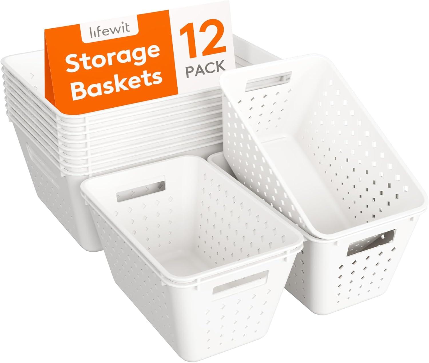 image:imageLifewit Plastic Storage Basket 7 Pack Stackable Storage Bins for Organizing Multi Size Open Containers for Shelving Pantry Office and Cabinet 5 Large and 2 Small Size BlackWhite