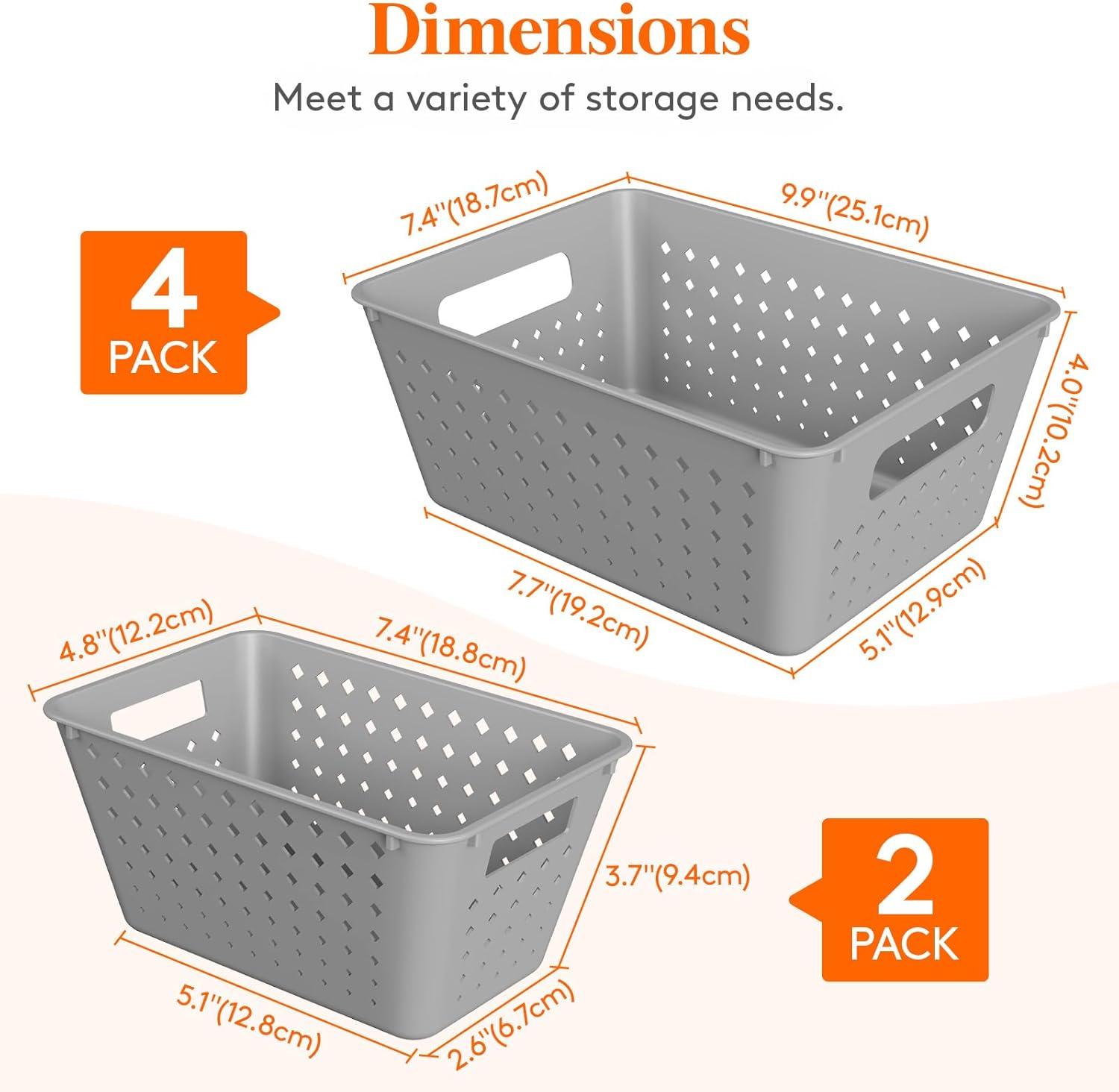 image:imageLifewit Plastic Storage Basket 7 Pack Stackable Storage Bins for Organizing Multi Size Open Containers for Shelving Pantry Office and Cabinet 5 Large and 2 Small Size BlackGray