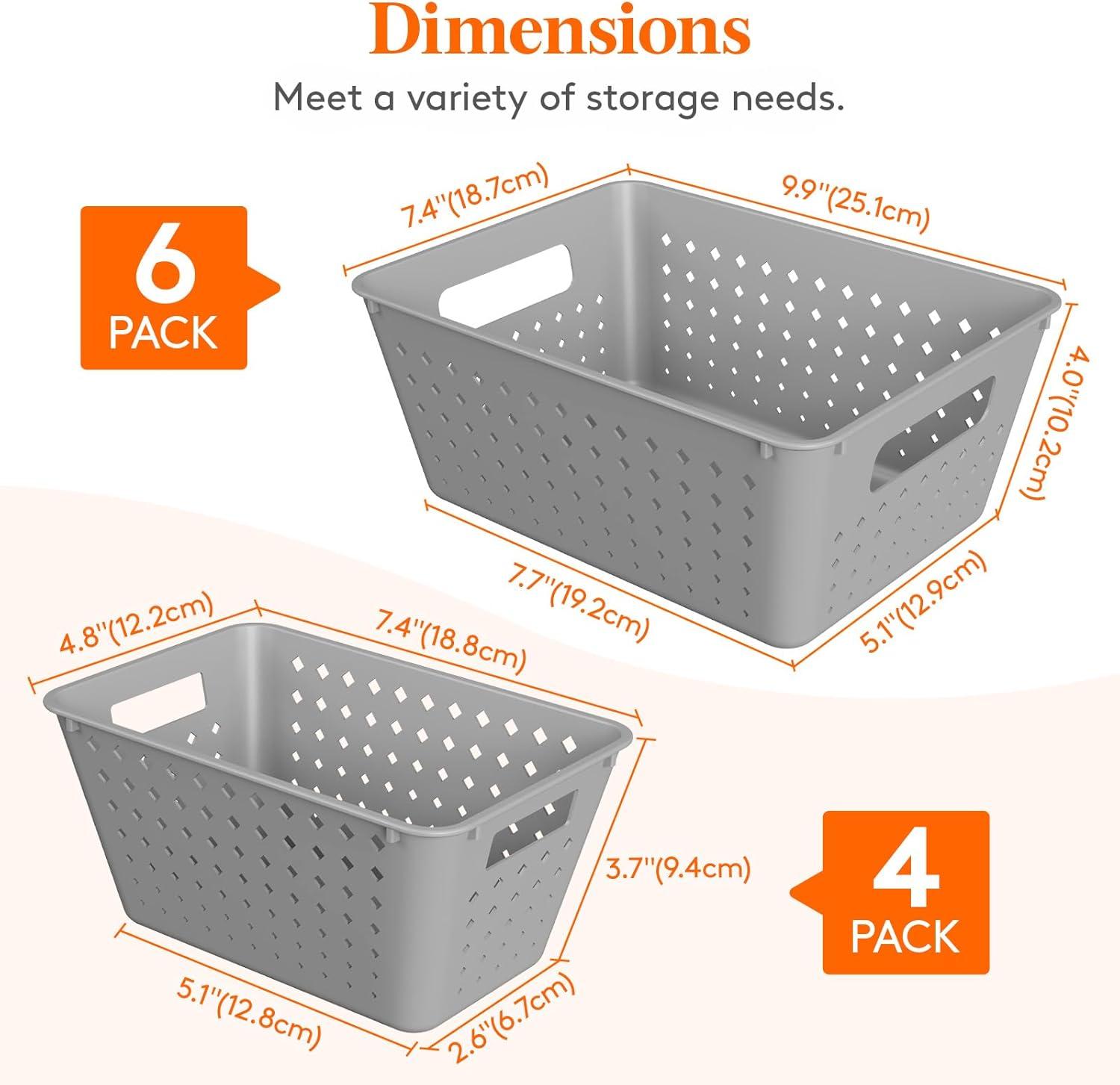 image:imageLifewit Plastic Storage Basket 7 Pack Stackable Storage Bins for Organizing Multi Size Open Containers for Shelving Pantry Office and Cabinet 5 Large and 2 Small Size BlackGray