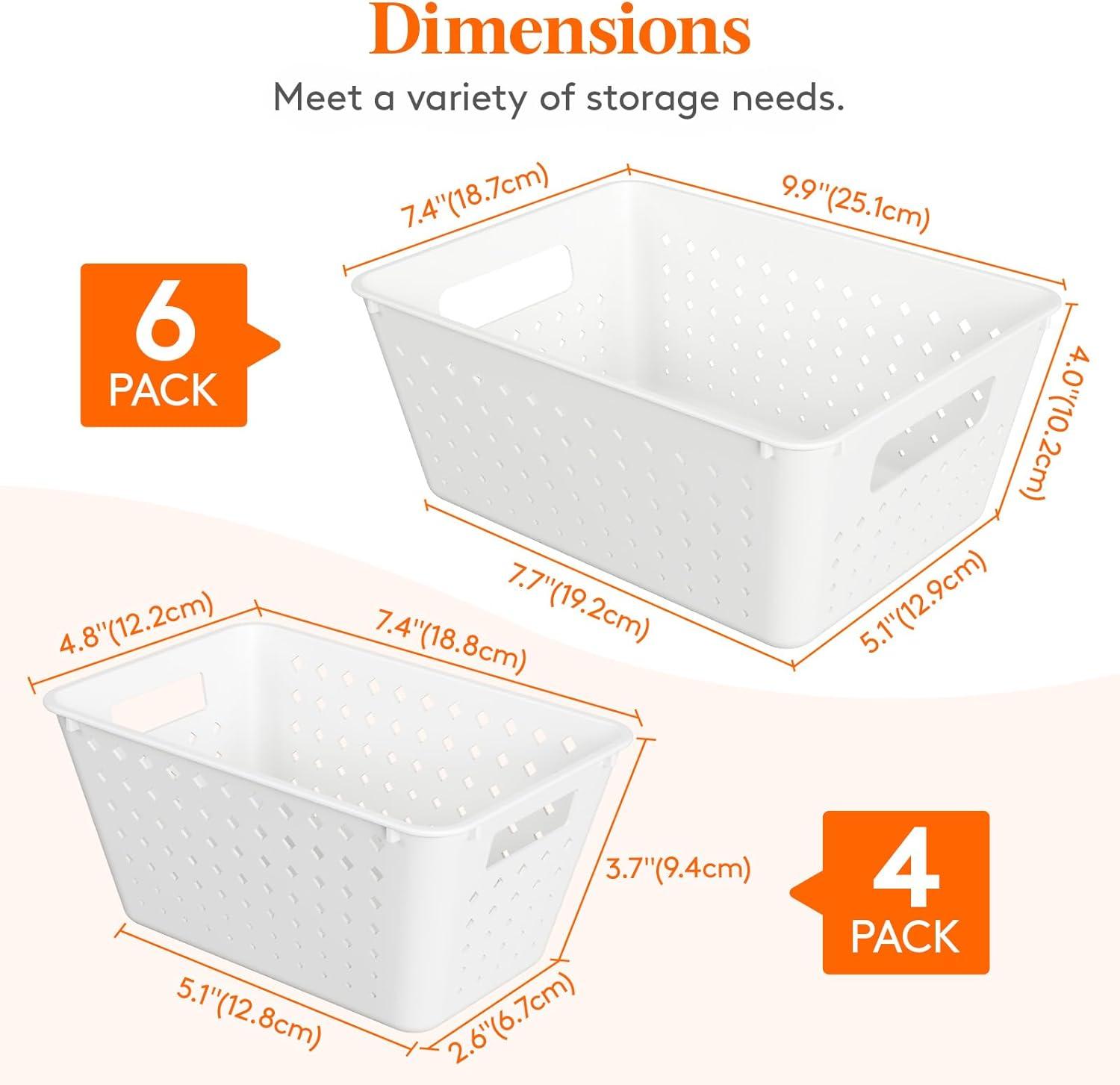 image:imageLifewit Plastic Storage Basket 7 Pack Stackable Storage Bins for Organizing Multi Size Open Containers for Shelving Pantry Office and Cabinet 5 Large and 2 Small Size BlackWhite