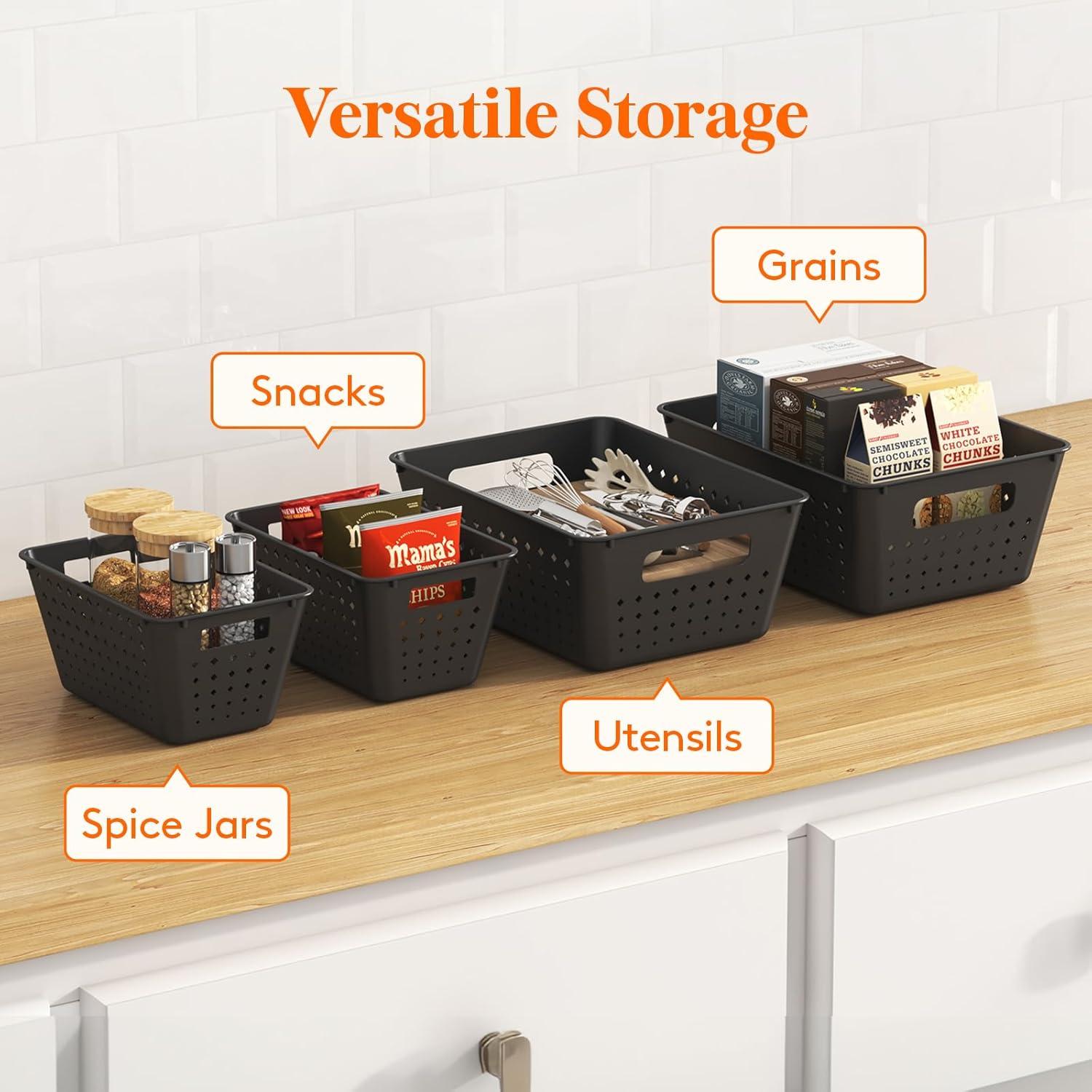image:imageLifewit Plastic Storage Basket 7 Pack Stackable Storage Bins for Organizing Multi Size Open Containers for Shelving Pantry Office and Cabinet 5 Large and 2 Small Size BlackBlack