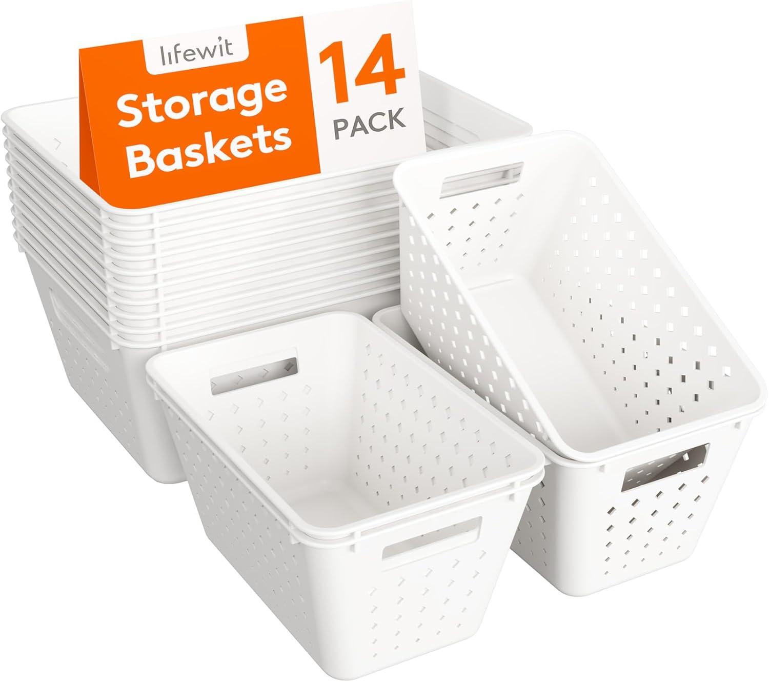 image:imageLifewit Plastic Storage Basket 7 Pack Stackable Storage Bins for Organizing Multi Size Open Containers for Shelving Pantry Office and Cabinet 5 Large and 2 Small Size BlackWhite