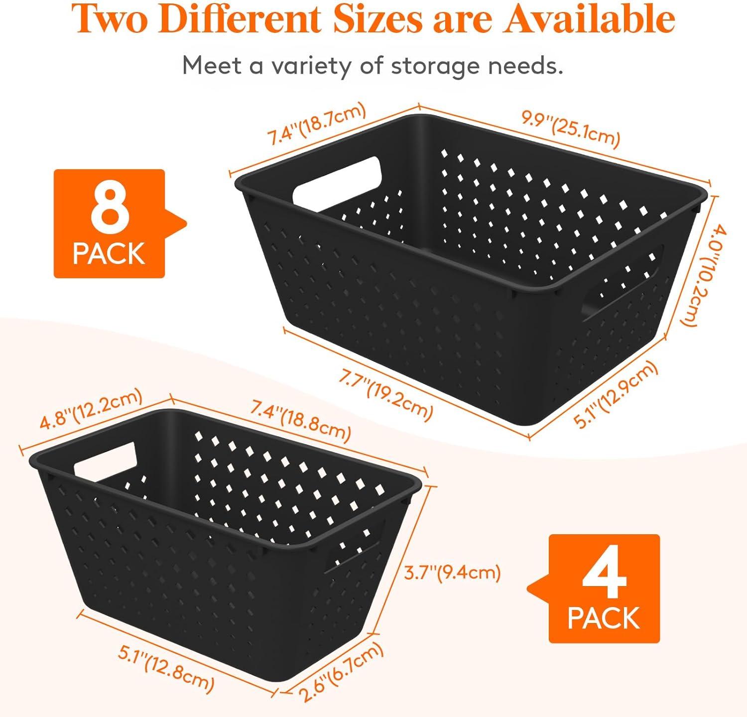 image:imageLifewit Plastic Storage Basket 7 Pack Stackable Storage Bins for Organizing Multi Size Open Containers for Shelving Pantry Office and Cabinet 5 Large and 2 Small Size BlackBlack