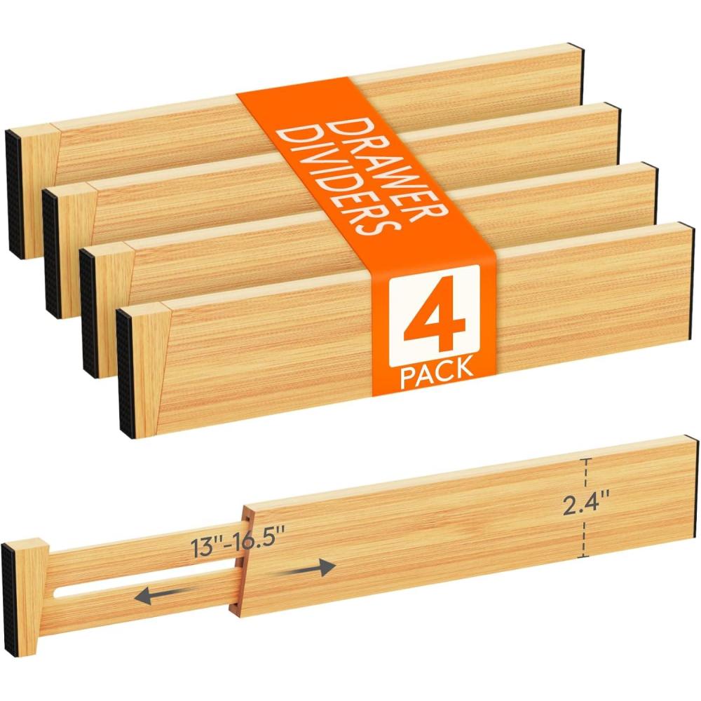 image:imageLifewit 6 Pack 6 Deep Bamboo Drawer Dividers 17522 Expandable Drawer Organisers for Clothes Adjustable Dresser Drawer Divider Clothing Drawers Separators for Dresser Bedroom Bathroom Office4