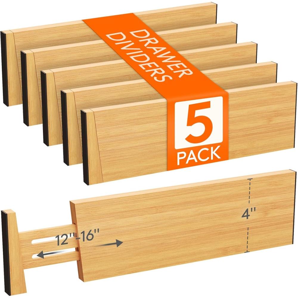 image:imageLifewit 6 Pack 6 Deep Bamboo Drawer Dividers 17522 Expandable Drawer Organisers for Clothes Adjustable Dresser Drawer Divider Clothing Drawers Separators for Dresser Bedroom Bathroom Office5