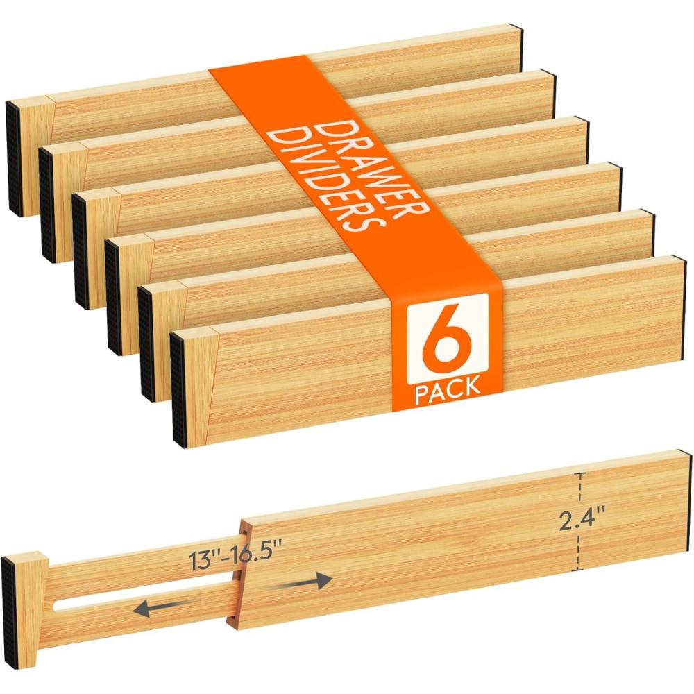 image:imageLifewit 6 Pack 6 Deep Bamboo Drawer Dividers 17522 Expandable Drawer Organisers for Clothes Adjustable Dresser Drawer Divider Clothing Drawers Separators for Dresser Bedroom Bathroom Office6