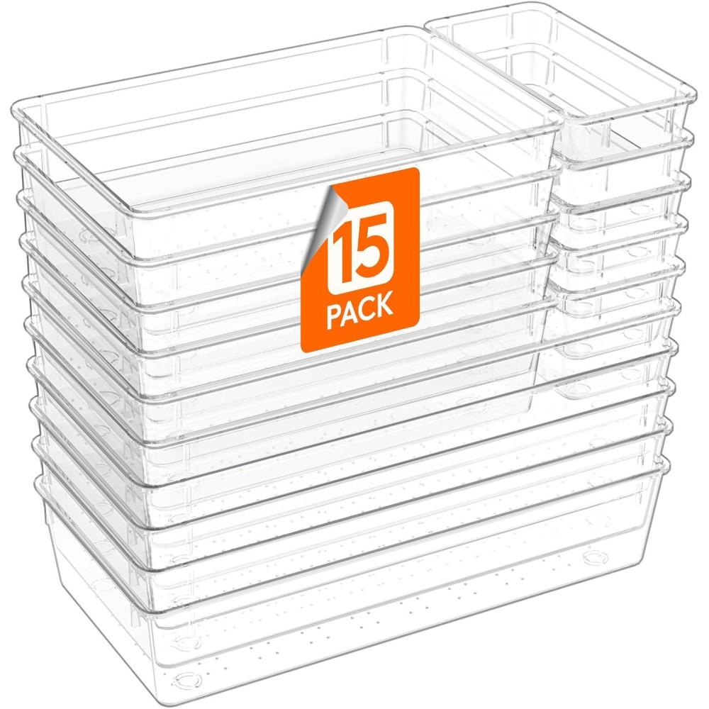 image:imageLifewit 6 Pcs Large Bathroom Drawer Organizers 3 Sizes Clear Plastic Storage Organizer Trays for Make Up Kitchen Utensils Vanity Accessories in BathroomOfficeDresser Organization15