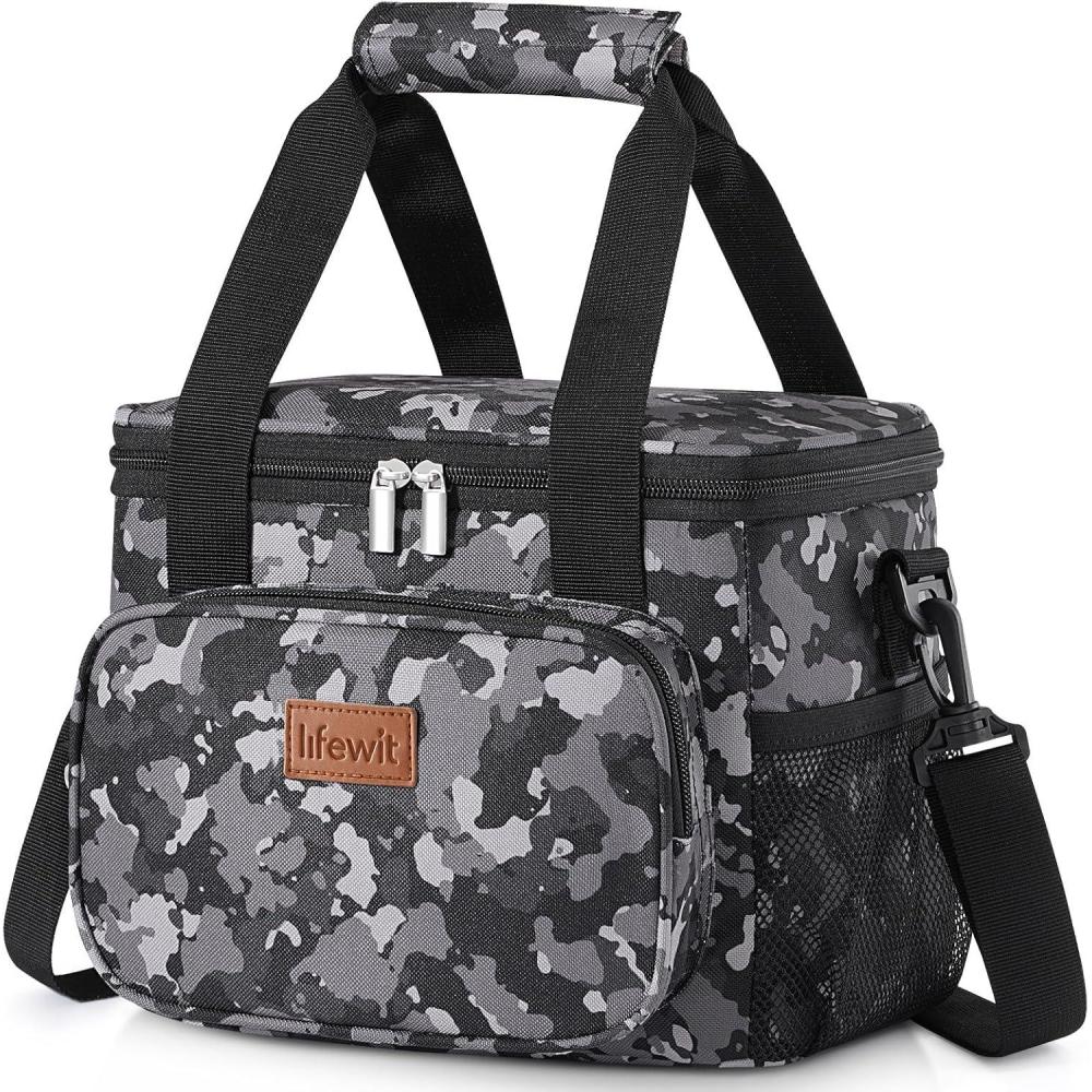 image:imageLifewit Large Lunch Bag Insulated Lunch Box Soft Cooler Cooling Tote for Adult Men Women Dark Blue 12Can 9LBlack Camo