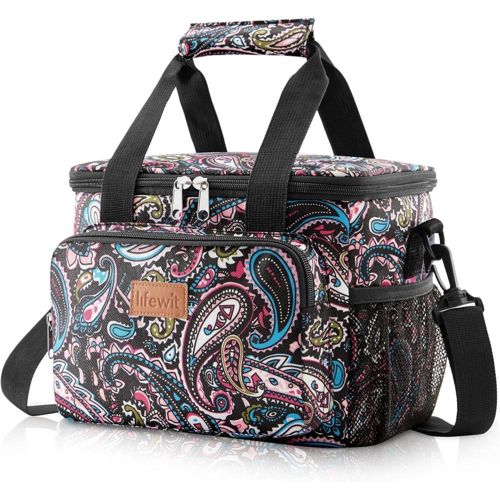 image:imageLifewit Large Lunch Bag Insulated Lunch Box Soft Cooler Cooling Tote for Adult Men Women Dark Blue 12Can 9LPaisley