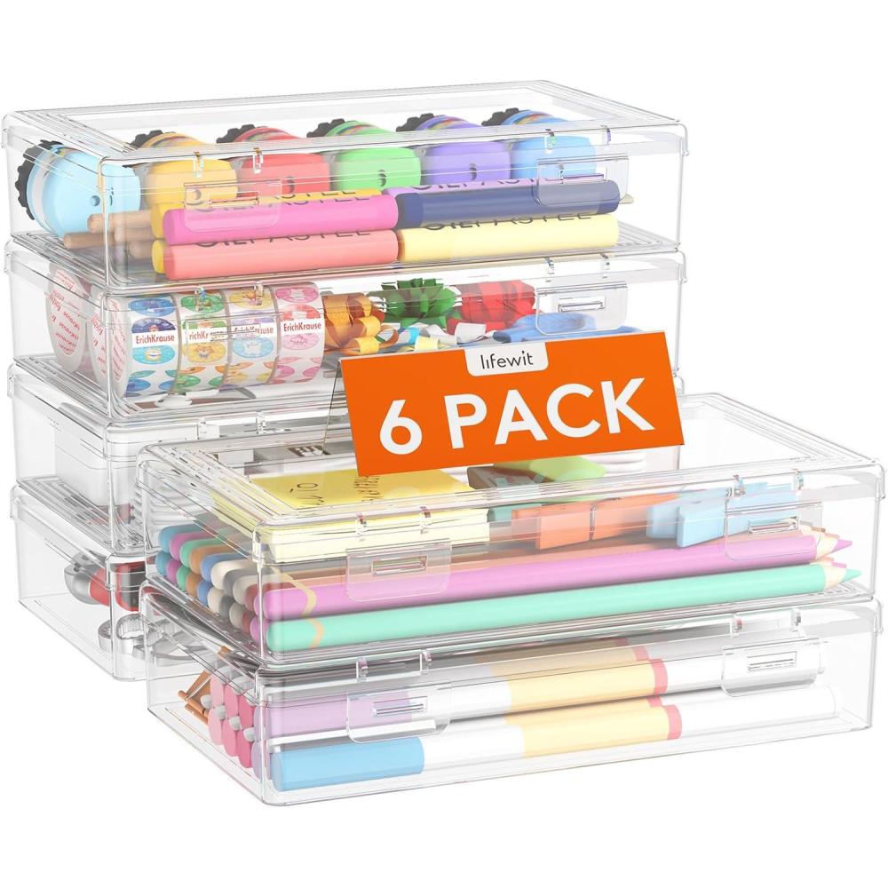 image:imageLifewit Plastic Pencil Box with Snaptight Lid Large Capacity Hard Pencil Case Craft organizer for Art SupplyOffice 4 Pack6