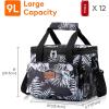 Lifewit Large Lunch Bag Insulated Lunch Box Soft Cooler Cooling Tote for Adult Men Women, Dark Blue 12-Can (9L)(Flower)