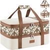 Lifewit Insulated Double Decker Casserole Carrier, Expandable Lasagna Lugger Tote Bag for Hot or Cold Food, Fits 9″ x 13″ Baking Dish for Potluck Parties, Picnic and Cookouts, Grey(Cream-flowers)