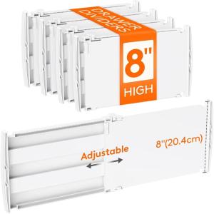 Lifewit 5″ Tall 5 Pack Deep Drawer Dividers, 30 –47cm/11.5-18.5″ Expandable Drawer Divider for Clothes, White Dresser Drawer Storage Organizers, Clothing Drawers Separators for Dresser Kitchen Bedroom(4)
