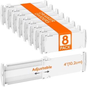 Lifewit 5″ Tall 5 Pack Deep Drawer Dividers, 30 –47cm/11.5-18.5″ Expandable Drawer Divider for Clothes, White Dresser Drawer Storage Organizers, Clothing Drawers Separators for Dresser Kitchen Bedroom(8)