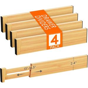 Lifewit 6 Pack 6″ Deep Bamboo Drawer Dividers, 17.5-22″ Expandable Drawer Organisers for Clothes, Adjustable Dresser Drawer Divider, Clothing Drawers Separators for Dresser, Bedroom, Bathroom, Office(4)