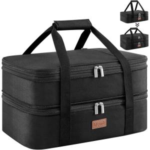 Lifewit Insulated Double Decker Casserole Carrier, Expandable Lasagna Lugger Tote Bag for Hot or Cold Food, Fits 9″ x 13″ Baking Dish for Potluck Parties, Picnic and Cookouts, Grey(Black)