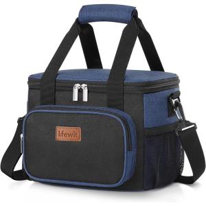 Lifewit Large Lunch Bag Insulated Lunch Box Soft Cooler Cooling Tote for Adult Men Women, Dark Blue 12-Can (9L)(Black/Blue)