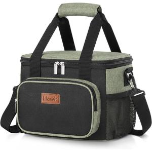 Lifewit Large Lunch Bag Insulated Lunch Box Soft Cooler Cooling Tote for Adult Men Women, Dark Blue 12-Can (9L)(Black/Green)