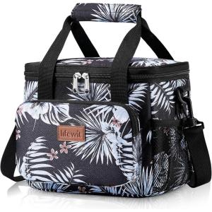 Lifewit Large Lunch Bag Insulated Lunch Box Soft Cooler Cooling Tote for Adult Men Women, Dark Blue 12-Can (9L)(Flower)