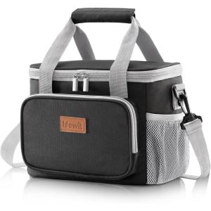 Lifewit Large Lunch Bag Insulated Lunch Box Soft Cooler Cooling Tote for Adult Men Women, Dark Blue 12-Can (9L)(Gray & Black)