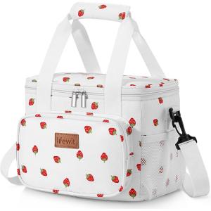 Lifewit Large Lunch Bag Insulated Lunch Box Soft Cooler Cooling Tote for Adult Men Women, Dark Blue 12-Can (9L)(Strawberry)