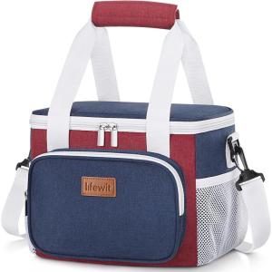 Lifewit Large Lunch Bag Insulated Lunch Box Soft Cooler Cooling Tote for Adult Men Women, Dark Blue 12-Can (9L)(White & Red & Blue)