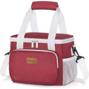 Lifewit Large Lunch Bag Insulated Lunch Box Soft Cooler Cooling Tote for Adult Men Women, Dark Blue 12-Can (9L)(White/Red)