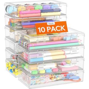 Lifewit Plastic Pencil Box with Snap-tight Lid, Large Capacity Hard Pencil Case, Craft organizer for Art Supply,Office, 4 Pack(10)