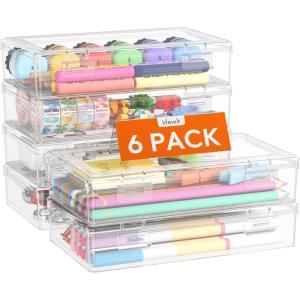 Lifewit Plastic Pencil Box with Snap-tight Lid, Large Capacity Hard Pencil Case, Craft organizer for Art Supply,Office, 4 Pack(6)